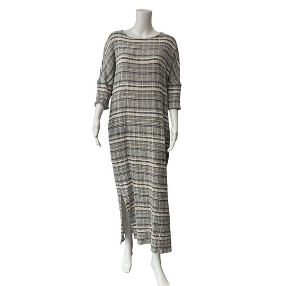 $395 Mikoh Ivory Charcoal Striped Linen Boat Neck Dress size 2/Medium - Picture 1 of 8